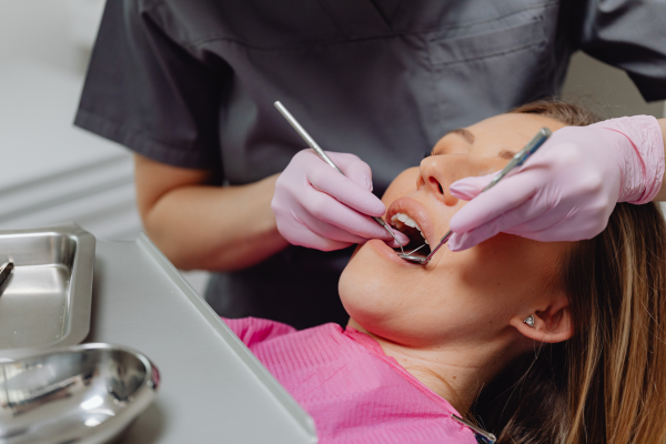 A woman receiving periodontal maintenance treatment in Naperville.